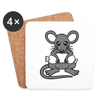 Souris grosse saucisse manger faim saucisse grillades - Dessous de verre (lot de 4) - blanc - Devant