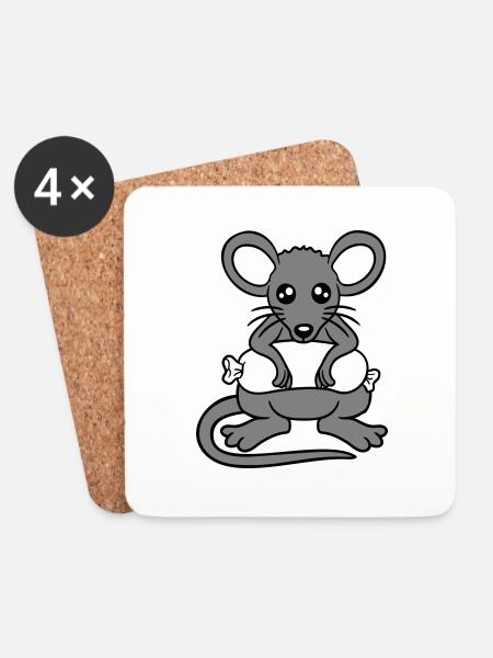 Maus großes Würstchen essen Hunger Wurst Grillen - Untersetzer (4er-Set) - Weiß