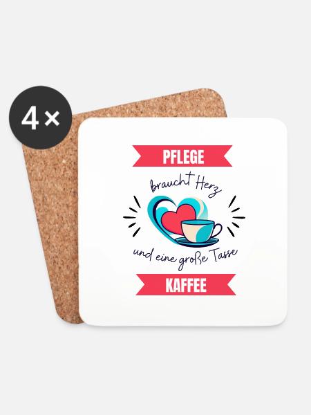 Pflege braucht Herz - Untersetzer (4er-Set) - Weiß