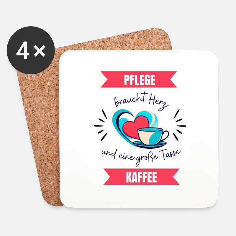 Pflege braucht Herz - Untersetzer (4er-Set) - Weiß