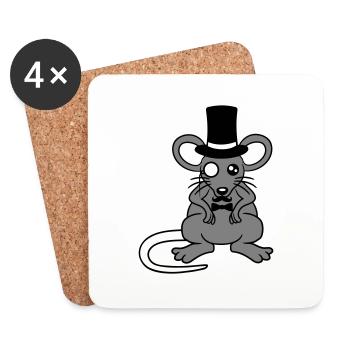 Mr. Mouse Top Hat Monocle Glasses Rich Mr. - Coasters (set of 4) - white - Front