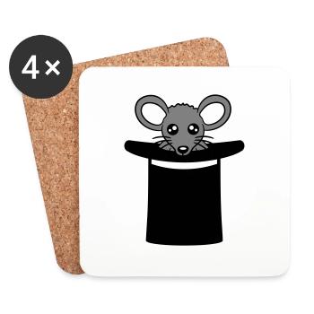souris en chapeau de sorcier chapeau haut de forme petite souris mignon - Dessous de verre (lot de 4) - blanc - Devant