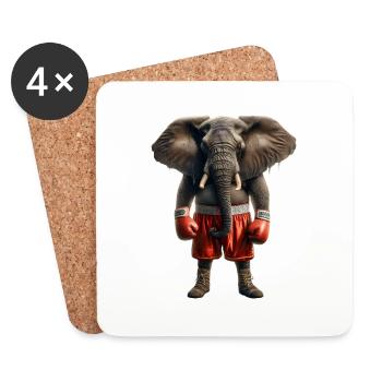 Elefant mit Boxhandschuhen - Untersetzer (4er-Set) - Weiß - Vorne