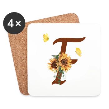 Buchstabe f Sonnenblume Schmetterling - Untersetzer (4er-Set) - Weiß - Vorne