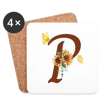 Buchstabe p Sonnenblumenschmetterling - Untersetzer (4er-Set) - Weiß - Vorne