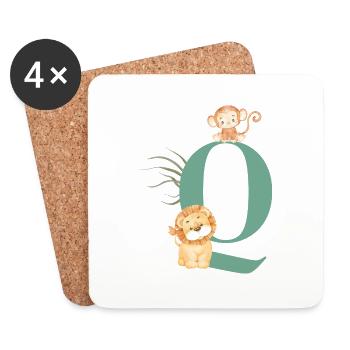 Buchstabe Q Grüne Dschungeltiere - Untersetzer (4er-Set) - Weiß - Vorne