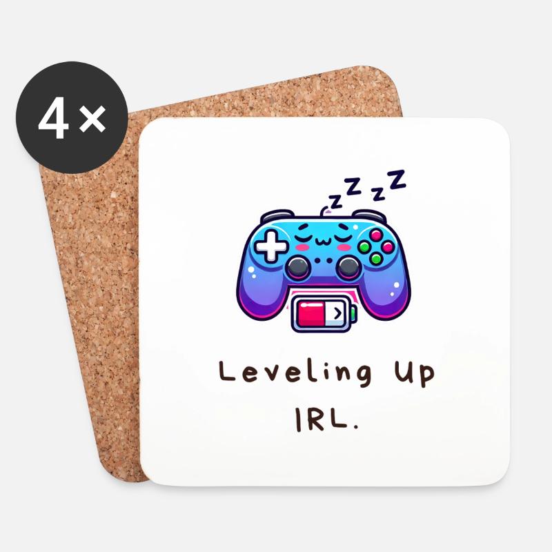 Leveling Up IRL – Lustiges Gamer Shirt - Untersetzer (4er-Set) - Weiß