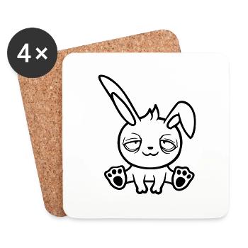 Bunny Tired Confused Relaxed Red Dark Circles Chill - Coasters (set of 4) - white - Front