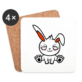 Bunny Tired Confused Relaxed Red Dark Circles Chill - Coasters (set of 4) - white - Front