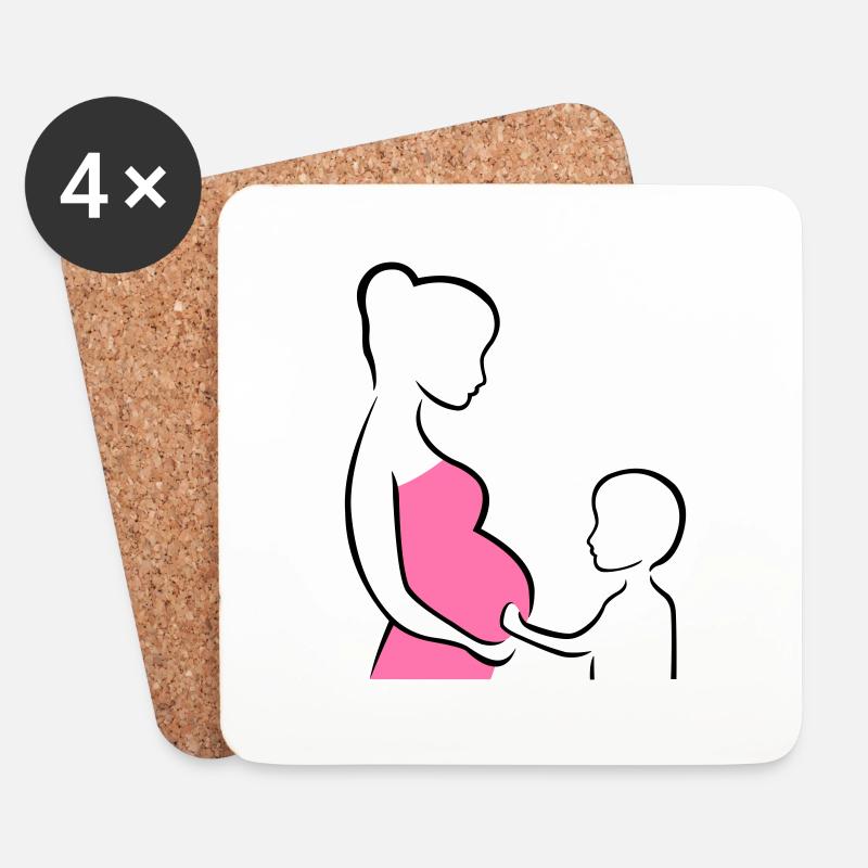 Schwangere mit Sohn Silhouette - Untersetzer (4er-Set) - Weiß