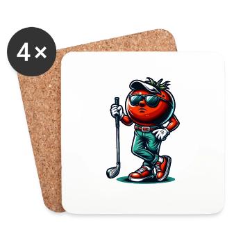 Lustige Golf-tomate Mit Cooler Sonnenbrille Und - Untersetzer (4er-Set) - Weiß - Vorne