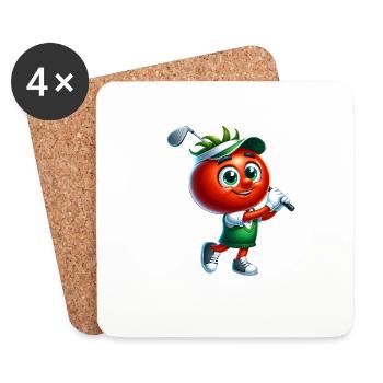 Drôle Golf Tomate Personnage Swinging Joy - Dessous de verre (lot de 4) - blanc - Devant