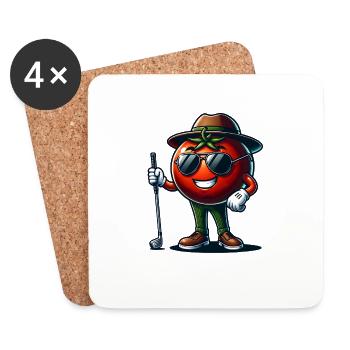 Drôle de golf tomate avec des lunettes de soleil et - Dessous de verre (lot de 4) - blanc - Devant