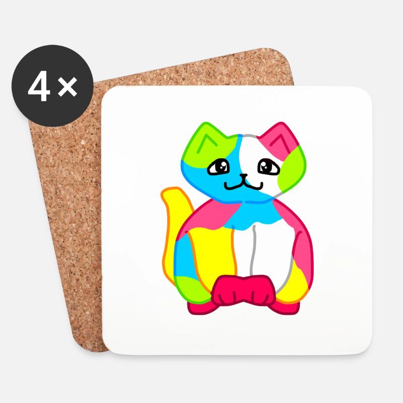 Kritzel Katze - Untersetzer (4er-Set) - Weiß