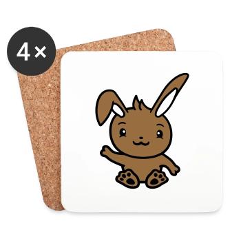 Lapin saluant amicalement la main agitant bonjour - Dessous de verre (lot de 4) - blanc - Devant