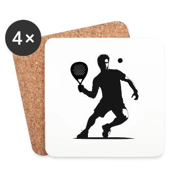 Joueur de padel avant noir - Dessous de verre (lot de 4) - blanc - Devant
