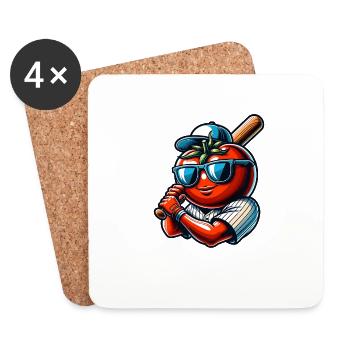 Lustiger Baseball Spieler mit Tomate - Untersetzer (4er-Set) - Weiß - Vorne