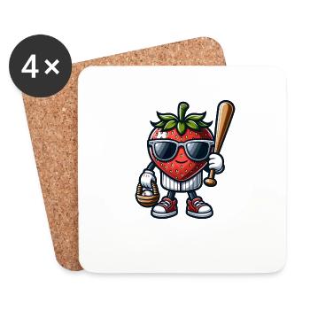 Coole Erdbeer-Baseballfigur mit Sonnenbrille - Untersetzer (4er-Set) - Weiß - Vorne