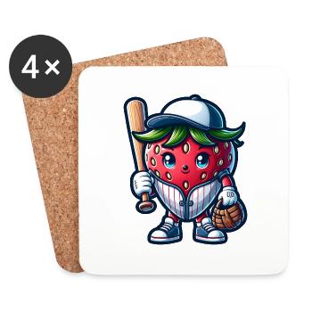 Erdbeer Baseball Spieler Illustration mit Schläger - Untersetzer (4er-Set) - Weiß - Vorne