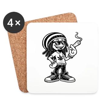 Dreadlock Smoker - Stoned man - High & Happy - Untersetzer (4er-Set) - Weiß - Vorne