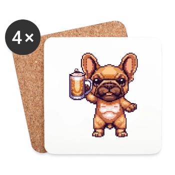 French Buldog Dogs Pixel Beer - Coasters (set of 4) - white - Front