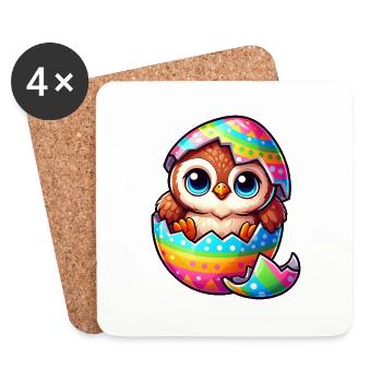 Cute cartoon owl in Easter egg colorful and playful - Coasters (set of 4) - white - Front