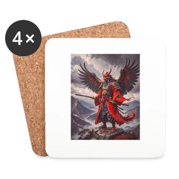 Majestueux guerrier Tengu ailé avec masque rouge sur m - Dessous de verre (lot de 4) - blanc - Devant