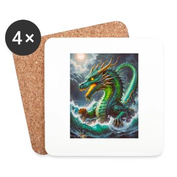 Ryujin : Dieu dragon de mer majestueux se levant de la tourmente - Dessous de verre (lot de 4) - blanc - Devant