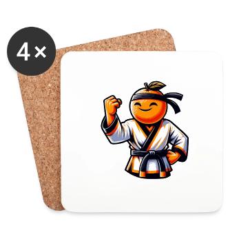 Karaté Orange Fruit avec ceinture noire - Dessous de verre (lot de 4) - blanc - Devant