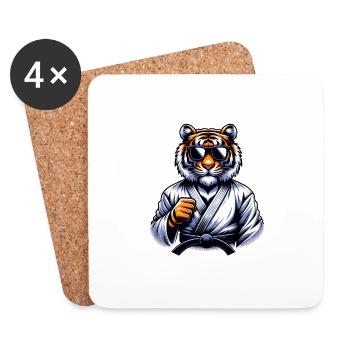 Karaté Tigre avec lunettes de soleil - Dessous de verre (lot de 4) - blanc - Devant