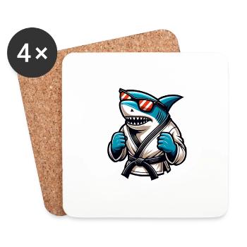 Karate shark with sunglasses in gi - Coasters (set of 4) - white - Front