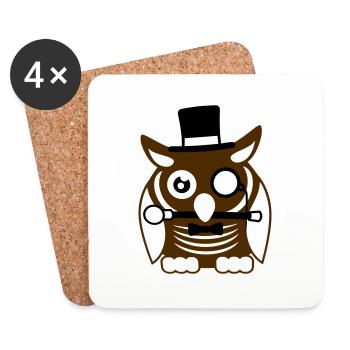 Sir hibou chapeau haut de forme monocle verres riches M. - Dessous de verre (lot de 4) - blanc - Devant