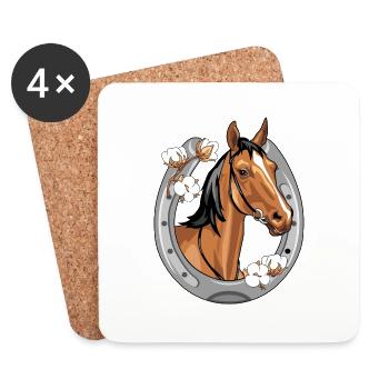 Tête de cheval dans un cadre en forme de fer à cheval - Dessous de verre (lot de 4) - blanc - Devant