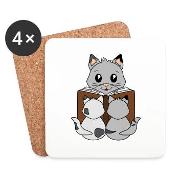 Famille de chats avec histoire au coucher - Dessous de verre (lot de 4) - blanc - Devant