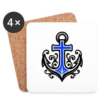 Anchor Symbol Cross - Coasters (set of 4) - white - Front