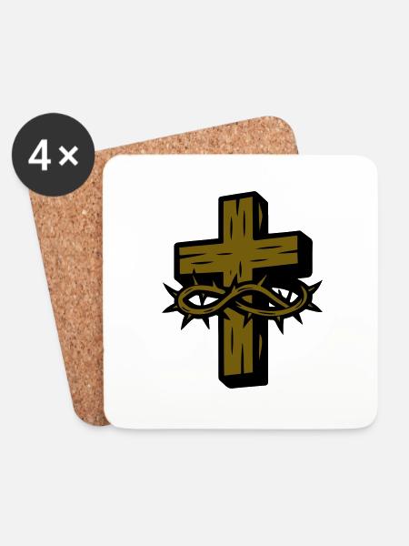 Kreuz Dornenkrone Symbol - Untersetzer (4er-Set) - Weiß