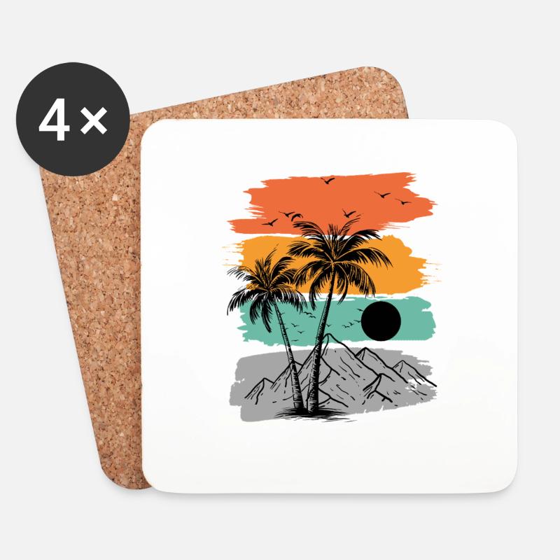 Sommer Strand Palmen Berge - Untersetzer (4er-Set) - Weiß
