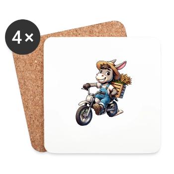 âne joyeux sur moto avec du blé - Dessous de verre (lot de 4) - blanc - Devant