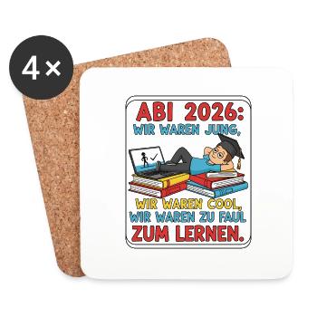 ABI 2026: Zu faul zum Lernen - Untersetzer (4er-Set) - Weiß - Vorne
