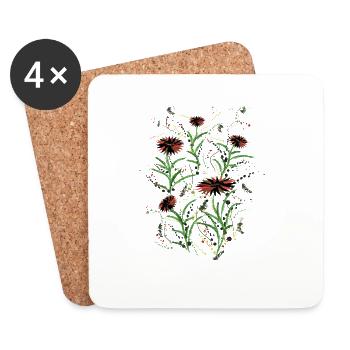 Abstrakte Wildblumen Grunge Illustration - Untersetzer (4er-Set) - Weiß - Vorne
