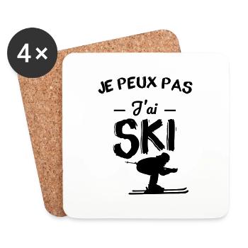 Ski - Je peux pas j'ai ski - Dessous de verre (lot de 4) - blanc - Devant