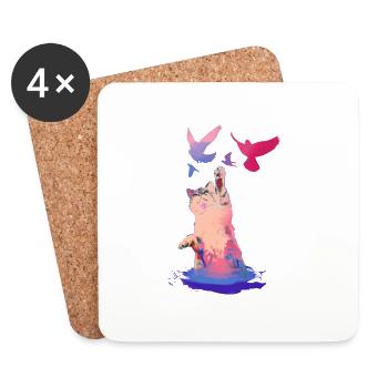 cat,pigeons,colorful,birds,kittens,cat - Coasters (set of 4) - white - Front