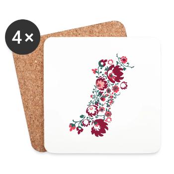 ornaments,flowers,red,flower,tendril,floral - Coasters (set of 4) - white - Front