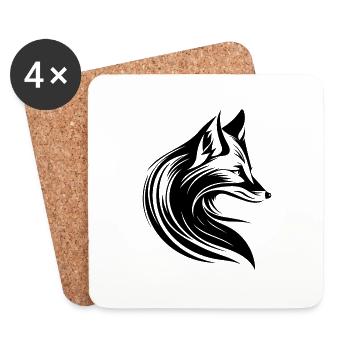 Style tatouage Fox Portrait en lignes fluides - Dessous de verre (lot de 4) - blanc - Devant