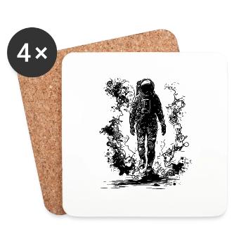 Astronaute vintage marchant dans le brouillard au clair de lune - Dessous de verre (lot de 4) - blanc - Devant