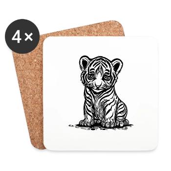 Cute little tiger with elegant striped pattern - Coasters (set of 4) - white - Front