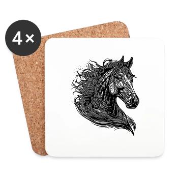 Etalon au galop avec crinière élégante dans le vent - Dessous de verre (lot de 4) - blanc - Devant