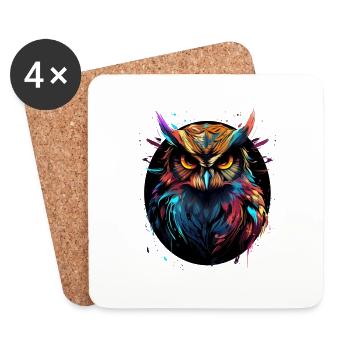 Hibou éclaboussures oiseau multicolore - Dessous de verre (lot de 4) - blanc - Devant