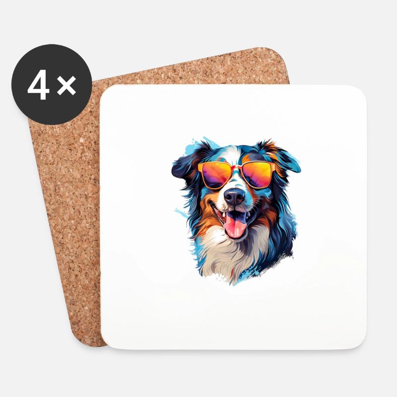 Austrailianischer Schäferhund mit Sonnenbrille - Untersetzer (4er-Set) - Weiß