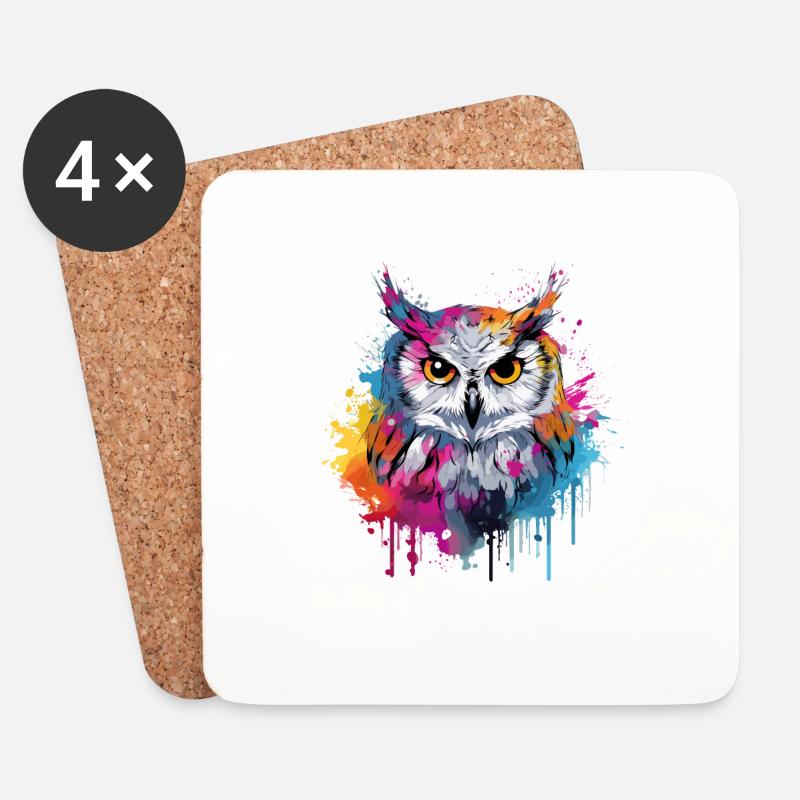 Eule Abstrakte Kunst Künstlerischer Vogel - Untersetzer (4er-Set) - Weiß